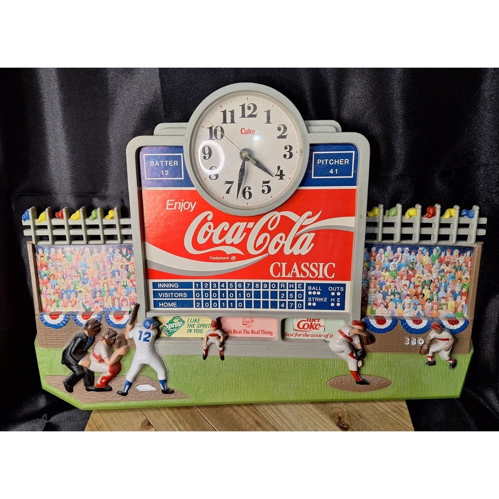 Vintage Coca-Cola Classic Baseball Scoreboard Wall Clock Stadium Decor 20x12.5